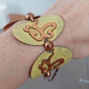 Vintage Copper Enamel Butterfly Link Bracelet | Mid Century 7–7.25” Boho
